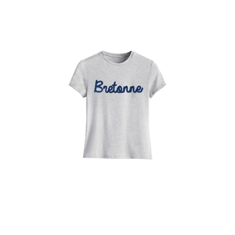 T-shirt gris chiné brodé Bretonne
