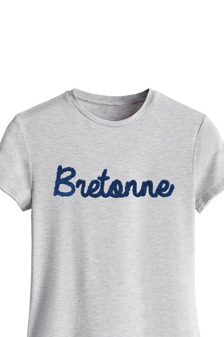 T-shirt gris chiné brodé Bretonne